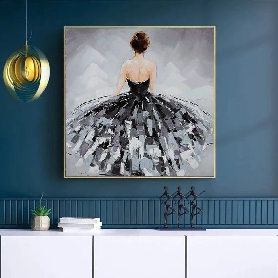 Ballerina Hand-painted Original Wedding Dancer Painting Abstract 7ALLE